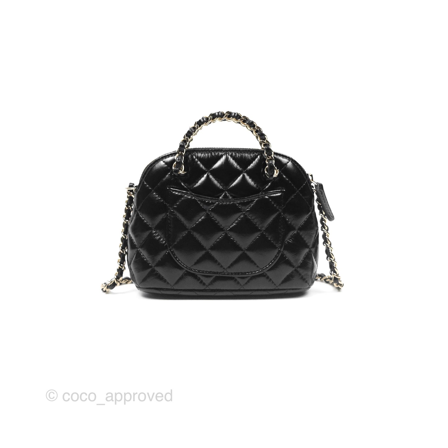 Chanel Mini Handle Clutch with Chain Black Shiny Lambskin Gold Hardware