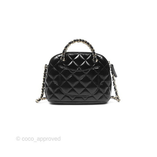 Chanel Mini Handle Clutch with Chain Black Shiny Lambskin Gold Hardware