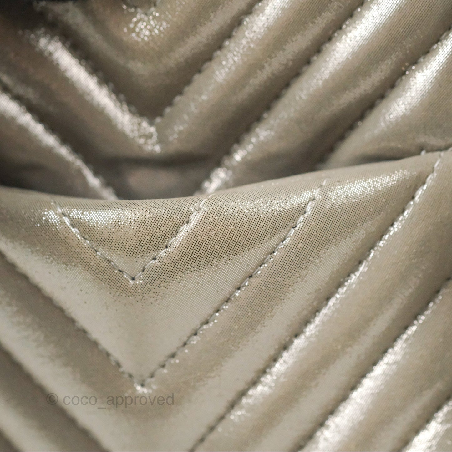 Chanel Small Urban Spirit Drawstring Bag Chevron Iridescent Silver Calfskin