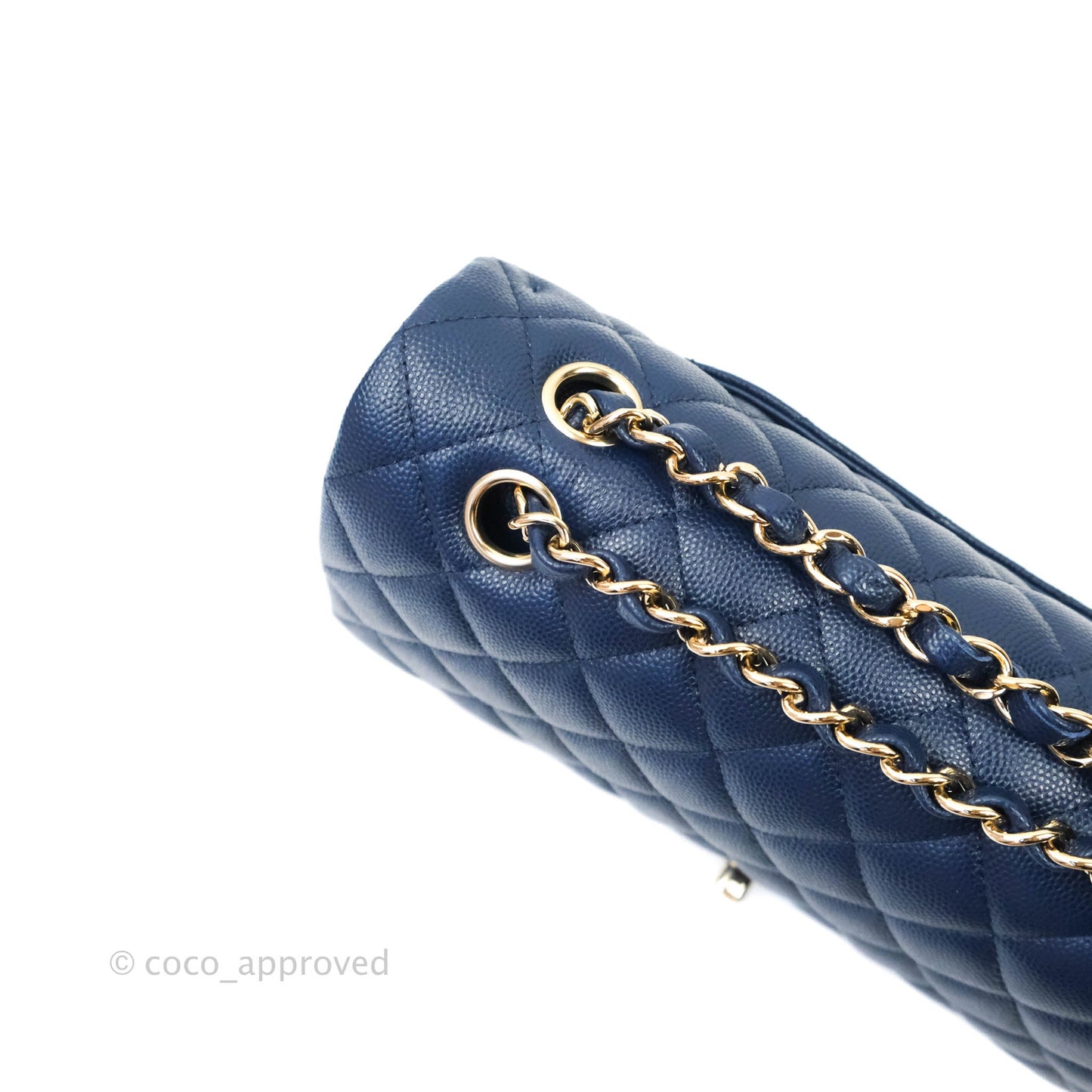 Chanel Quilted M/L Medium Double Flap Navy Caviar Gold Hardware 17B