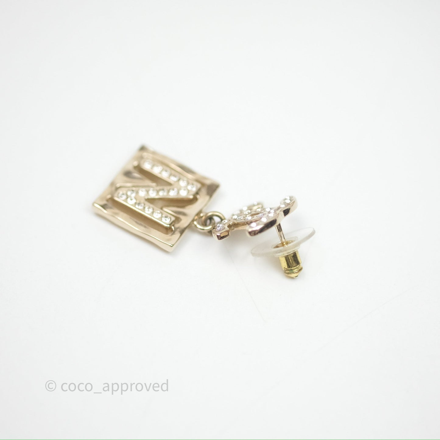 Chanel Crystal CC No.5 Drop Earrings Gold Tone 22S