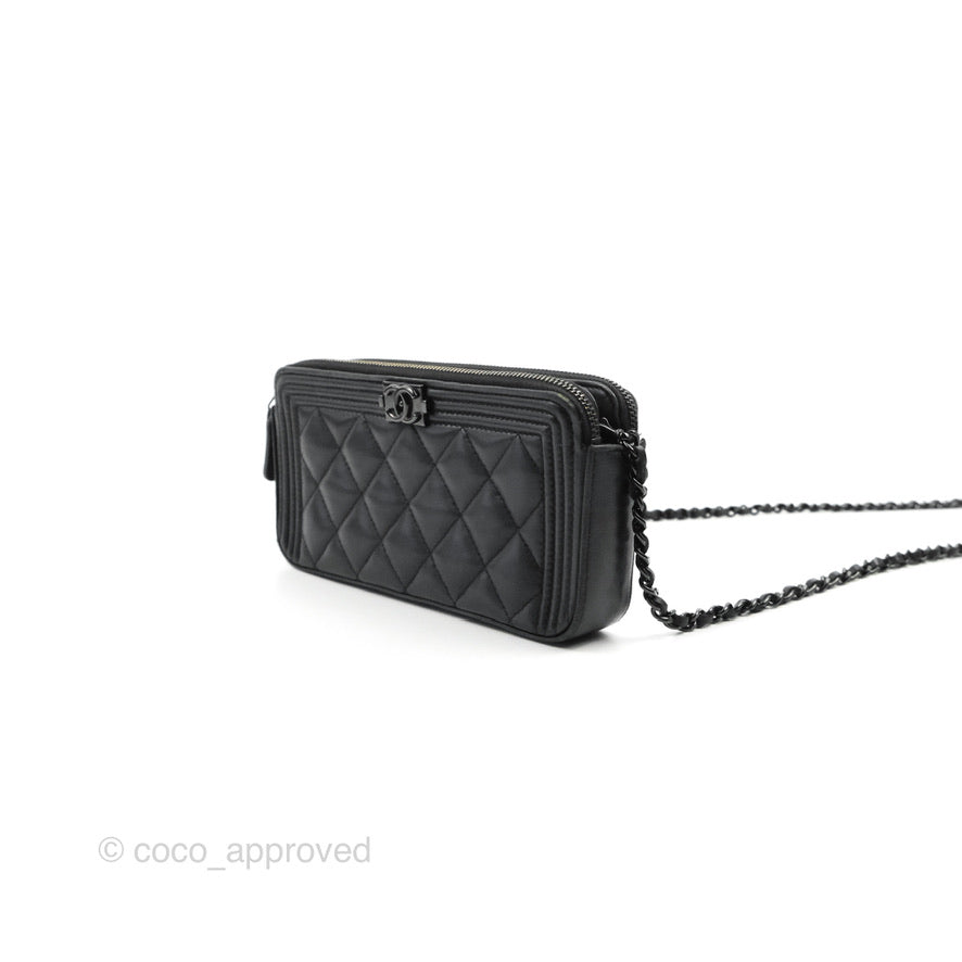 Chanel Le Boy Double Zip Wallet On Chain So Black Lambskin