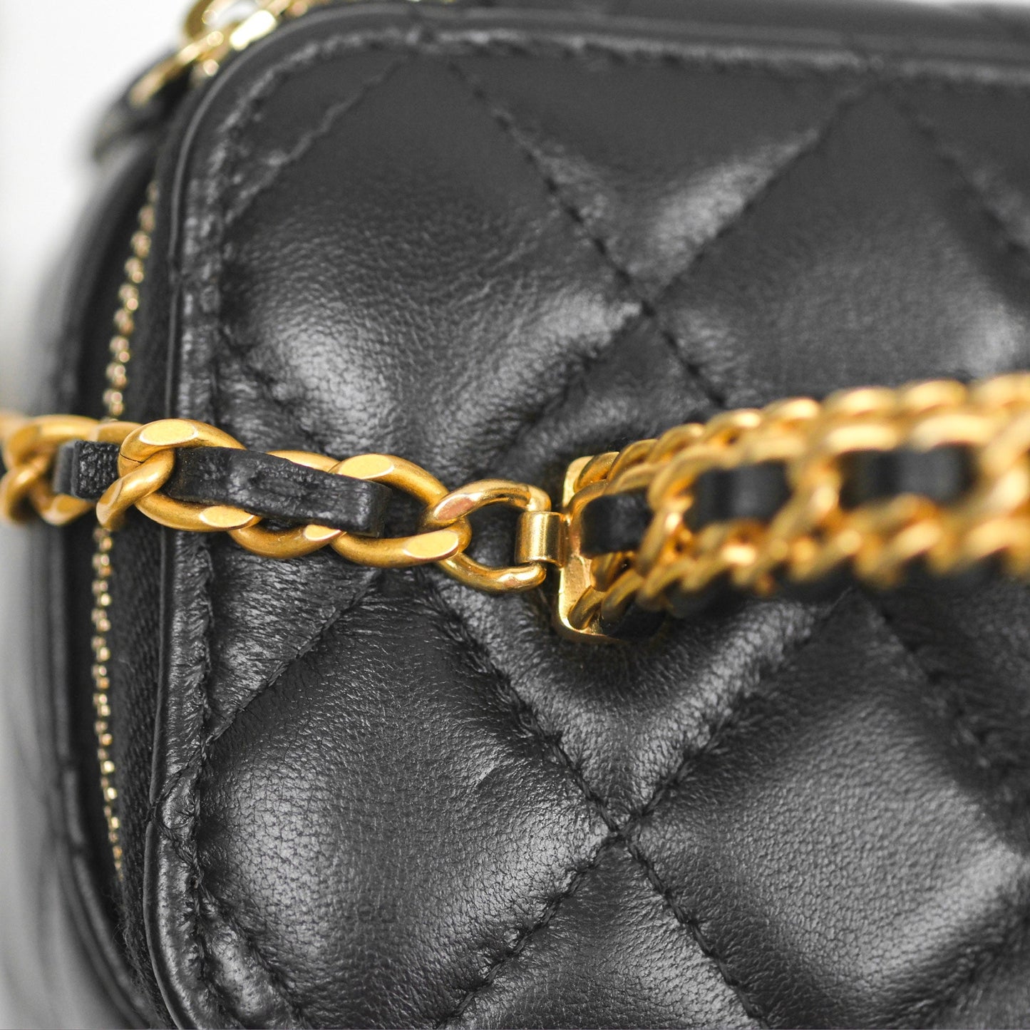 Chanel Vanity Rectangular Top Handle Black Lambskin Aged Gold Hardware