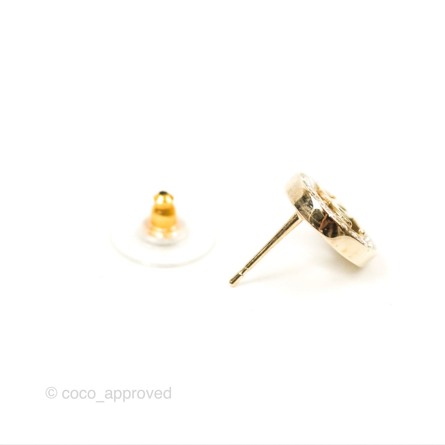 Chanel Crystal CC Round Earrings Gold Tone 20B