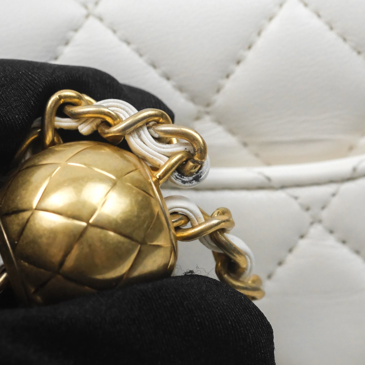 Chanel Mini Rectangular Pearl Crush Quilted White Lambskin Aged Gold Hardware