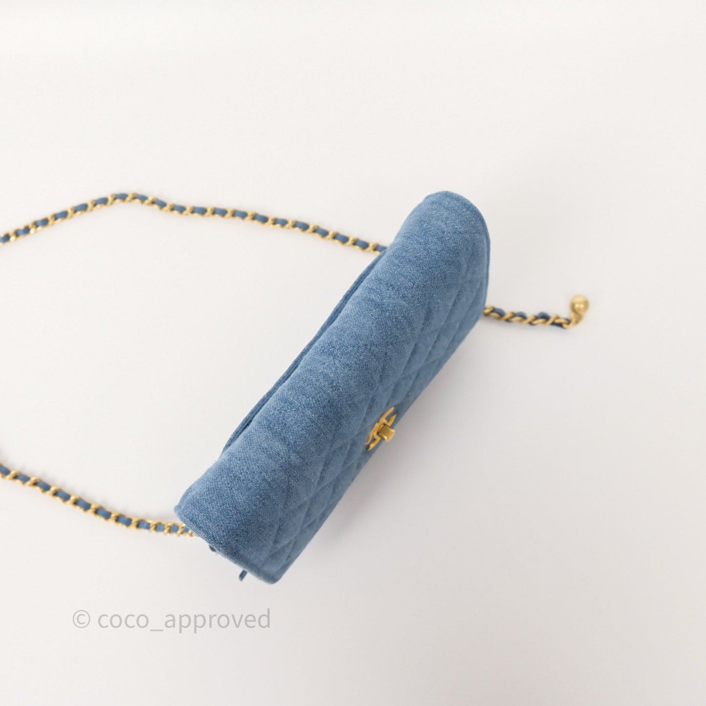 Chanel Quilted Pearl Crush Wallet on Chain WOC Denim Aged Gold Hardware