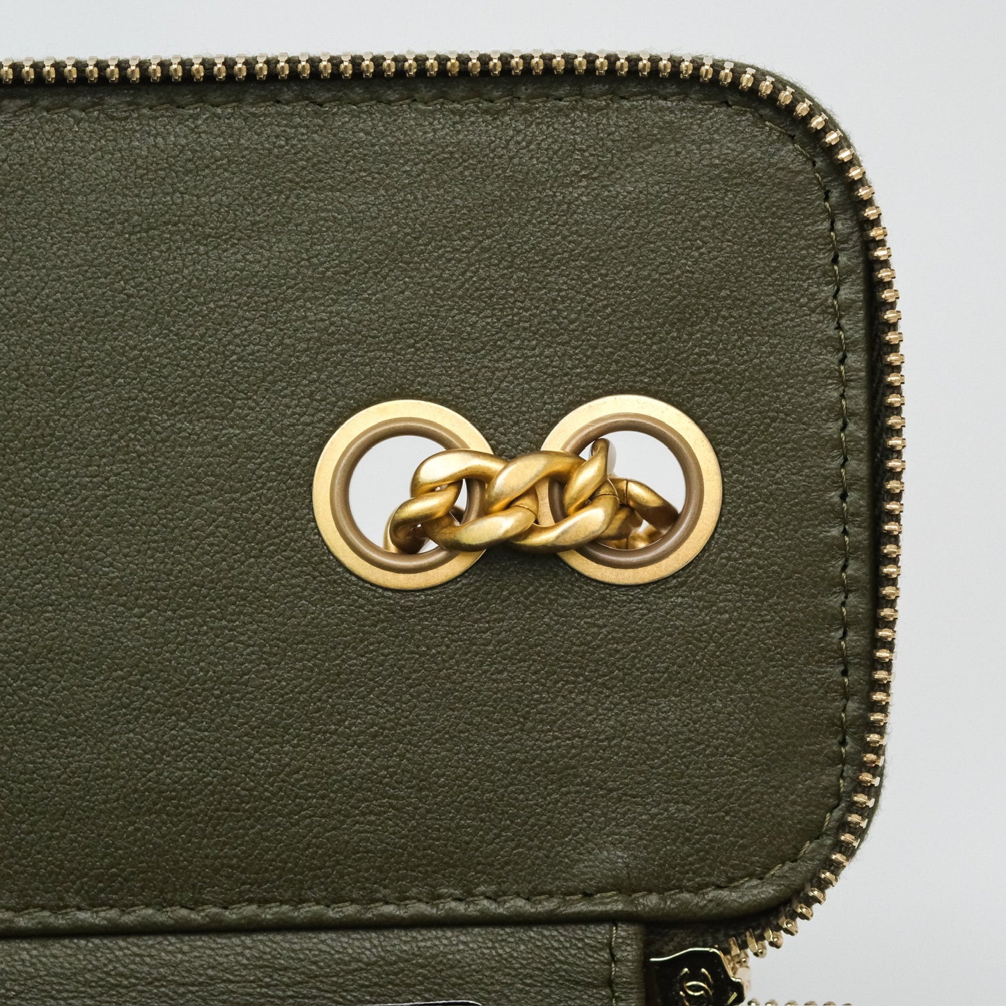 Chanel All Slide Vanity with Adjustable Chain Dark Olive Green Lambskin Aged Gold Hardware