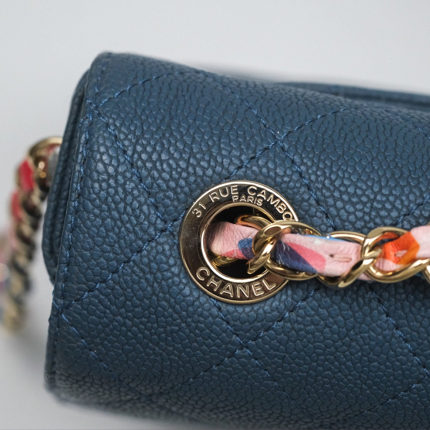 Chanel Medium Cuba Top Handle Flap Bag Blue Caviar Gold Hardware