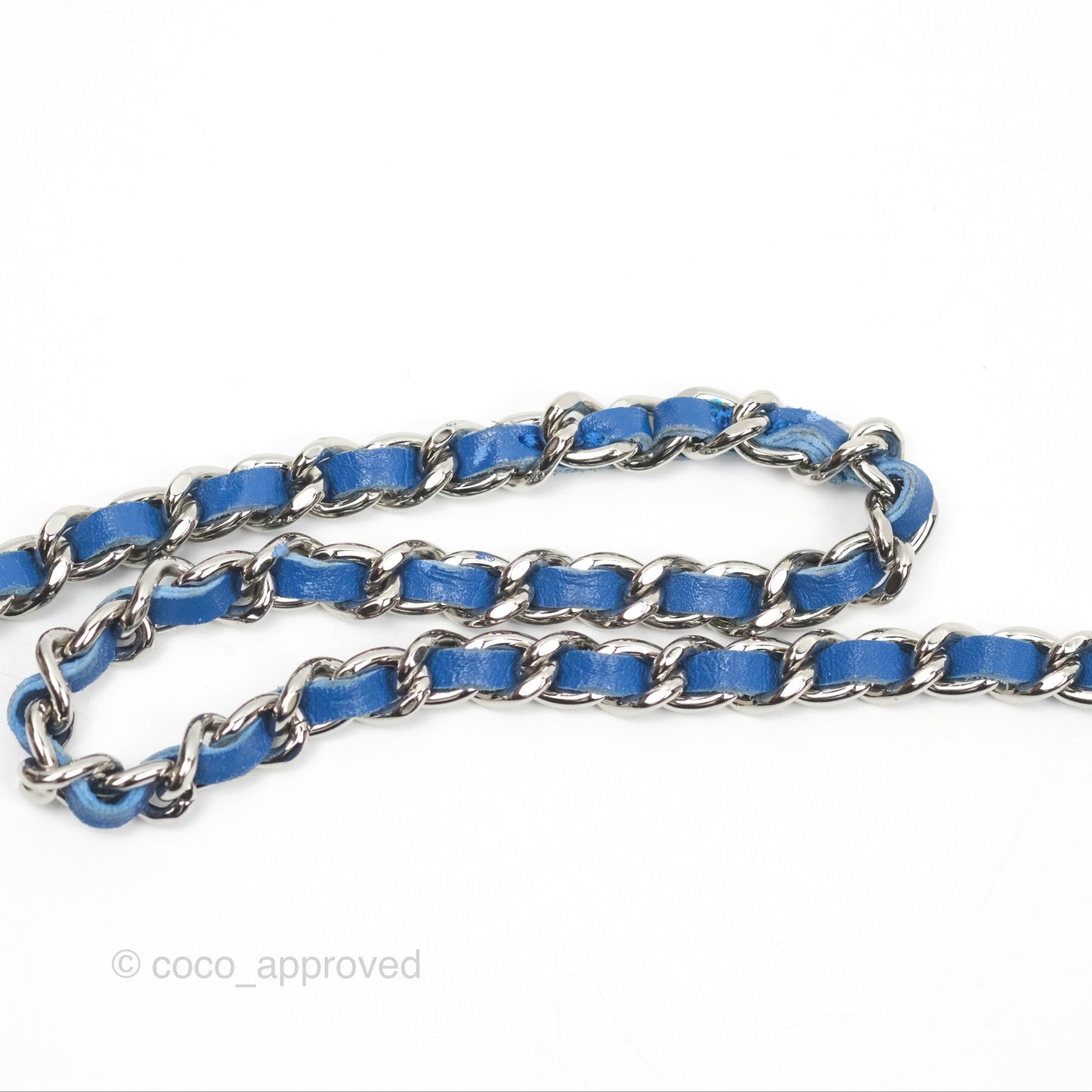Chanel Quilted Classic Wallet on Chain WOC Blue Patent Silver Hardware