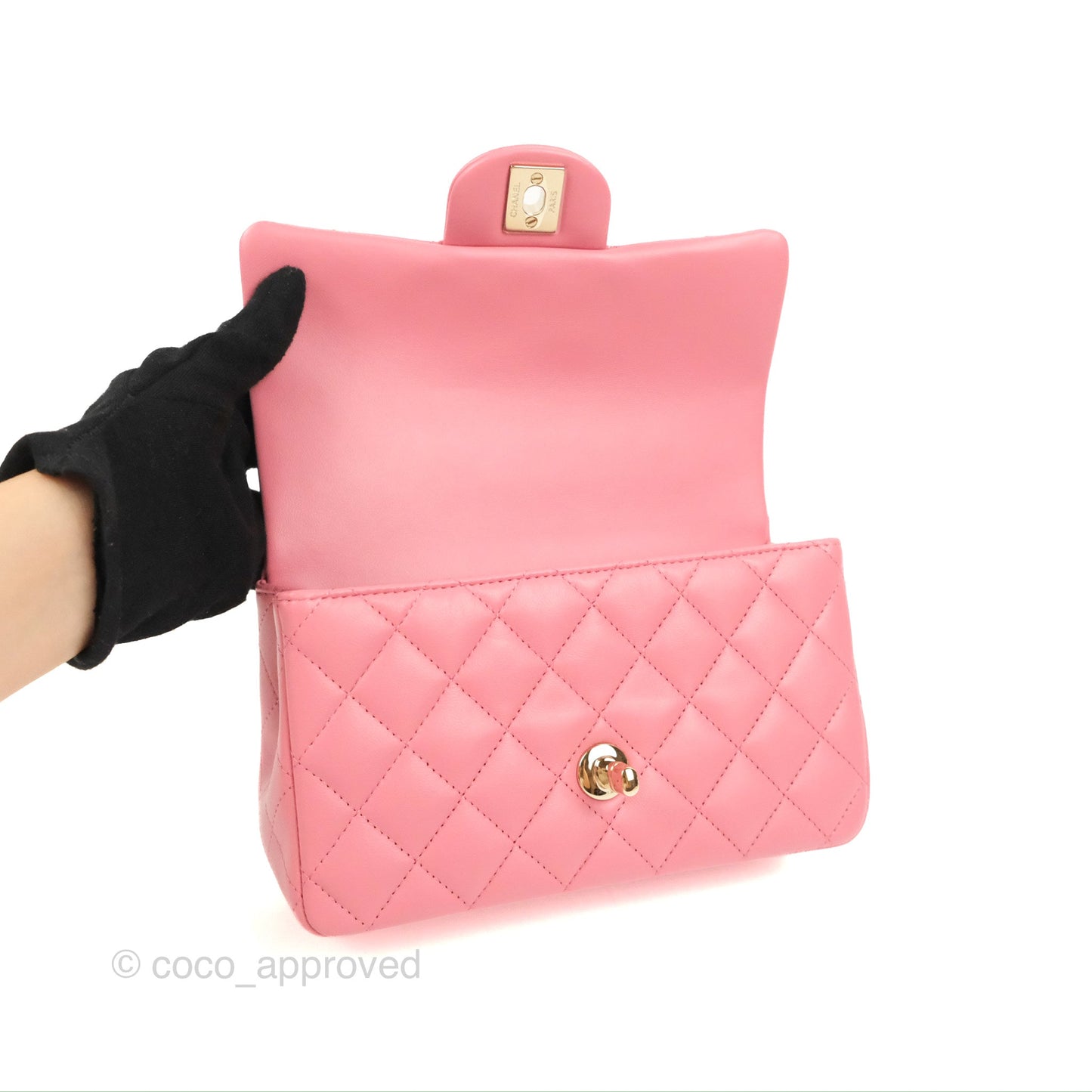 Chanel Top Handle Mini Rectangular Flap Bag Pink Lambskin Gold Hardware