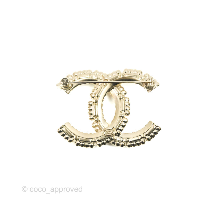 Chanel CC Crystal Pearl Brooch 22K