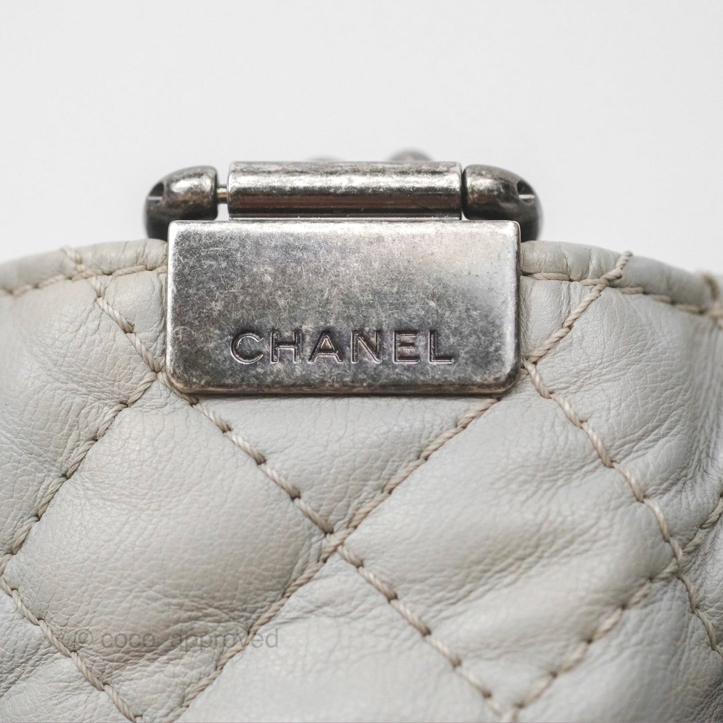 Chanel Medium Boy Reverso Flap Light Grey Calfskin Ruthenium Hardware