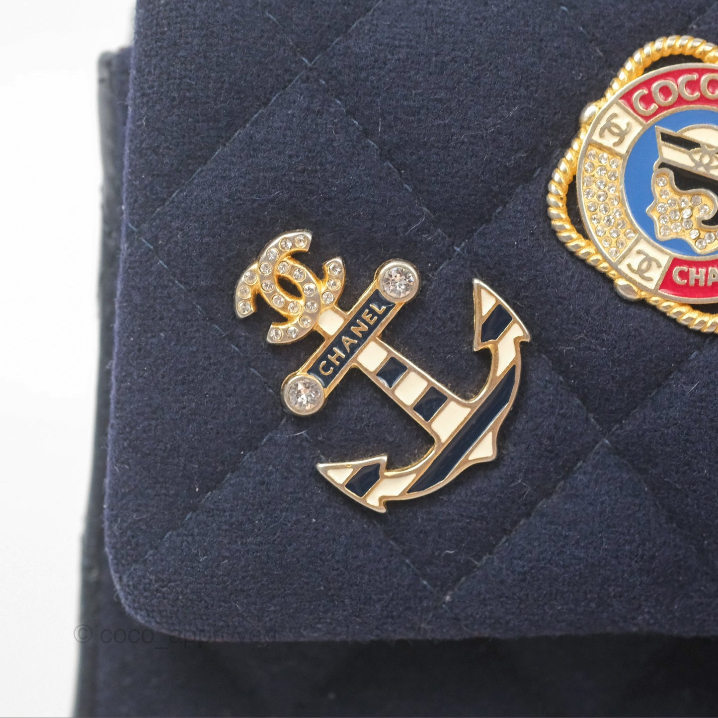 Chanel Mini Charms Rectangular Flap Navy Wool Aged Gold Hardware 18C