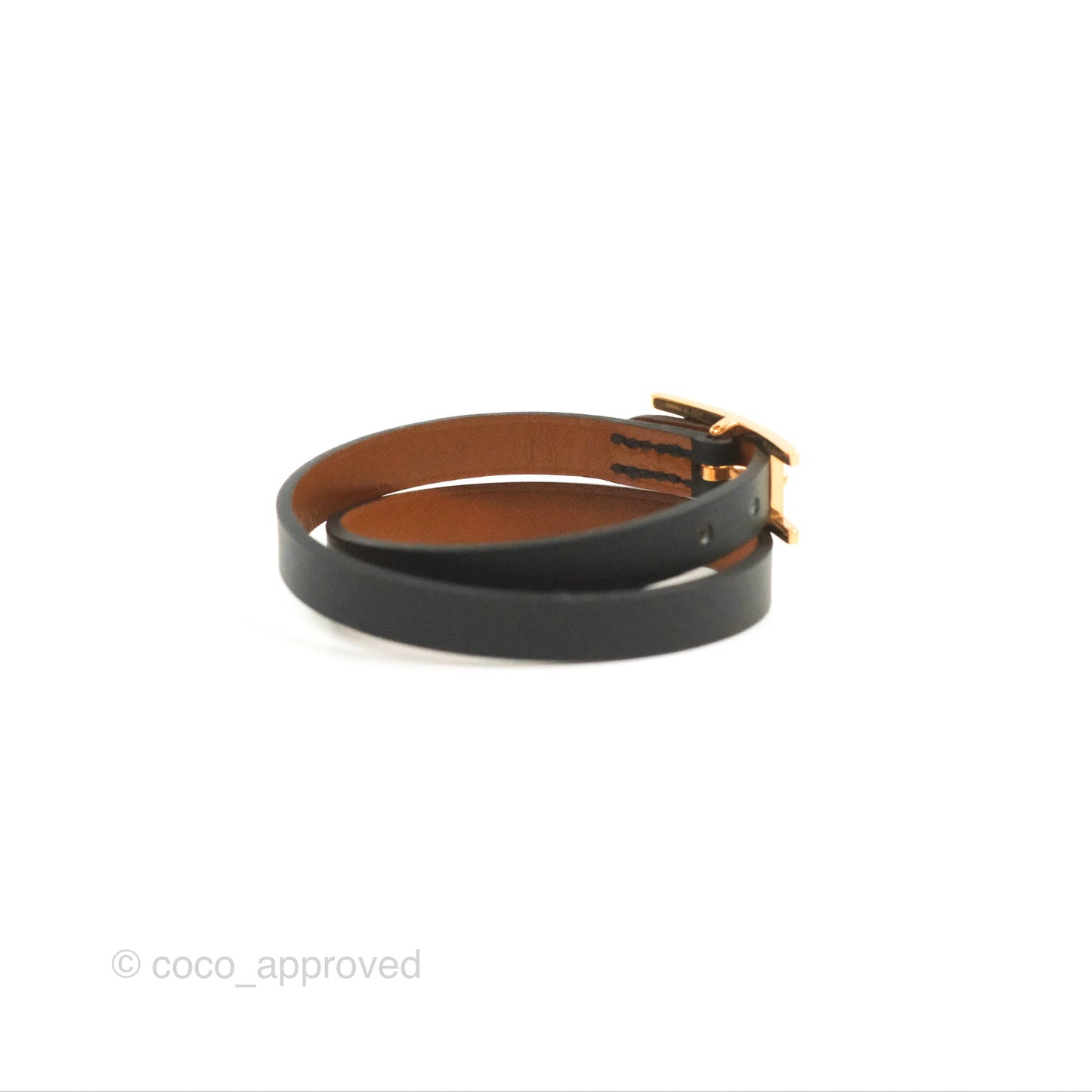Hermès Veau Behapi Single Tour Bracelet Black Fauve Rose Gold Hardware