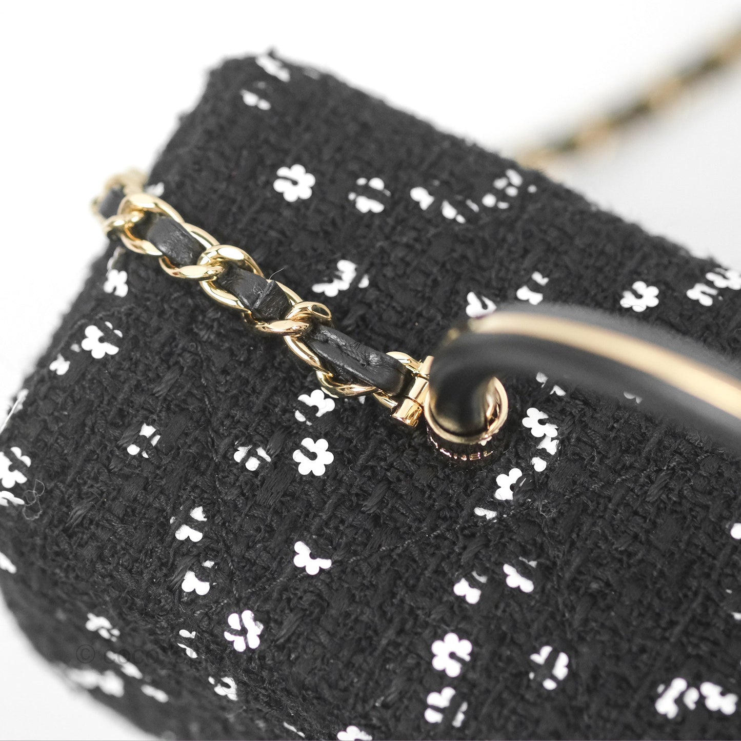 Chanel Small Top Handle Box Bag Black Tweed Sequins Gold Hardware 23K