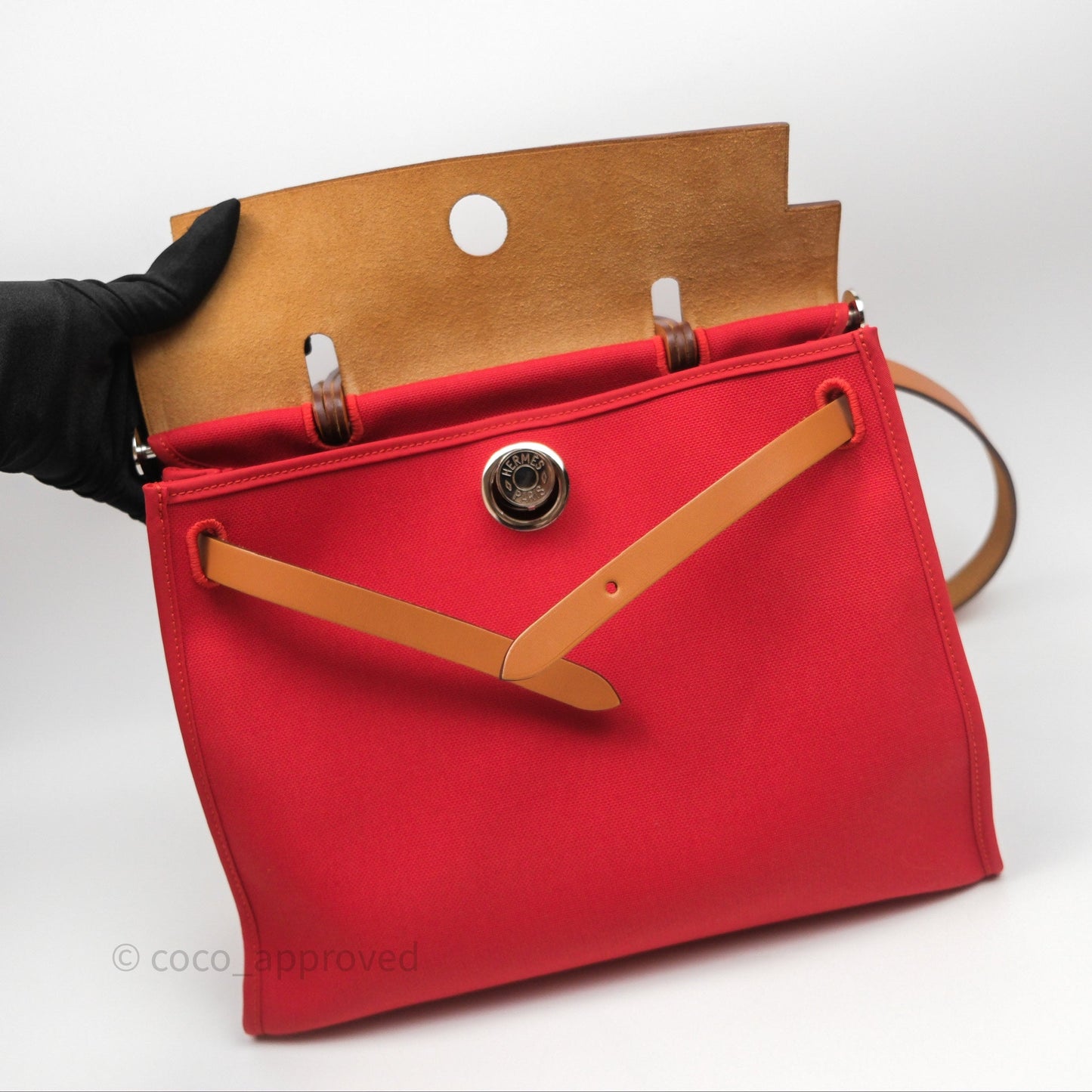 Hermès Herbag Zip 31 Red/Natural Canvas Palladium Hardware