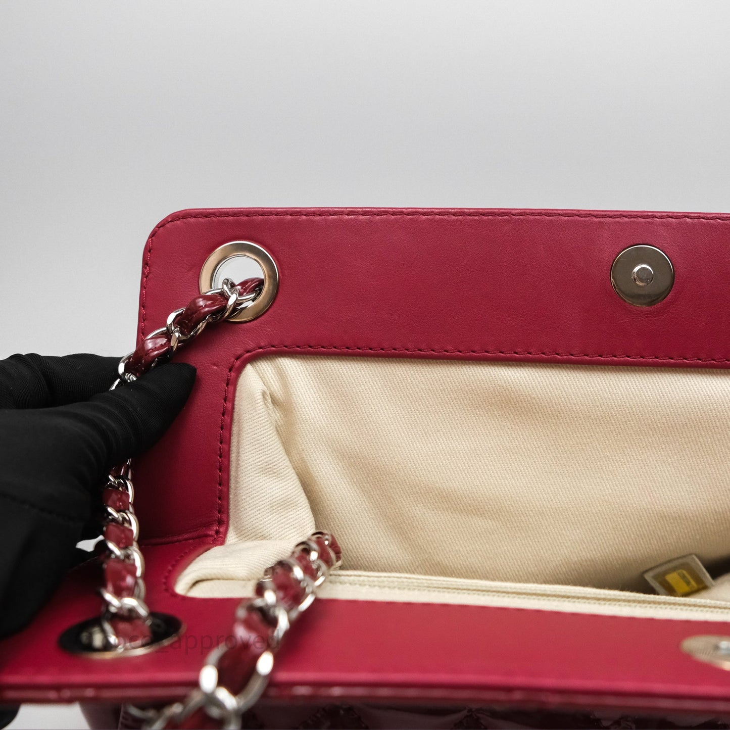 Chanel CC Shopping Tote Bag Red Patent Silver Hardware
