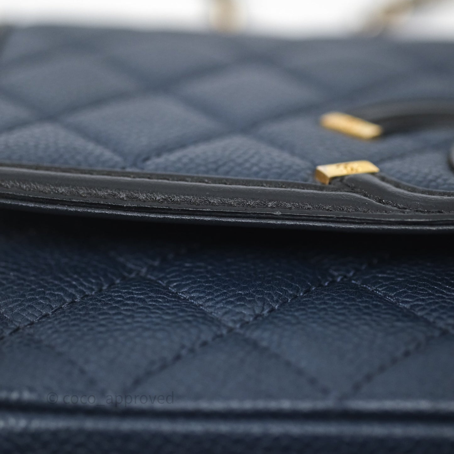 Chanel Small CC Filigree Flap Quilted Navy Black Caviar Aged Gold Hardware