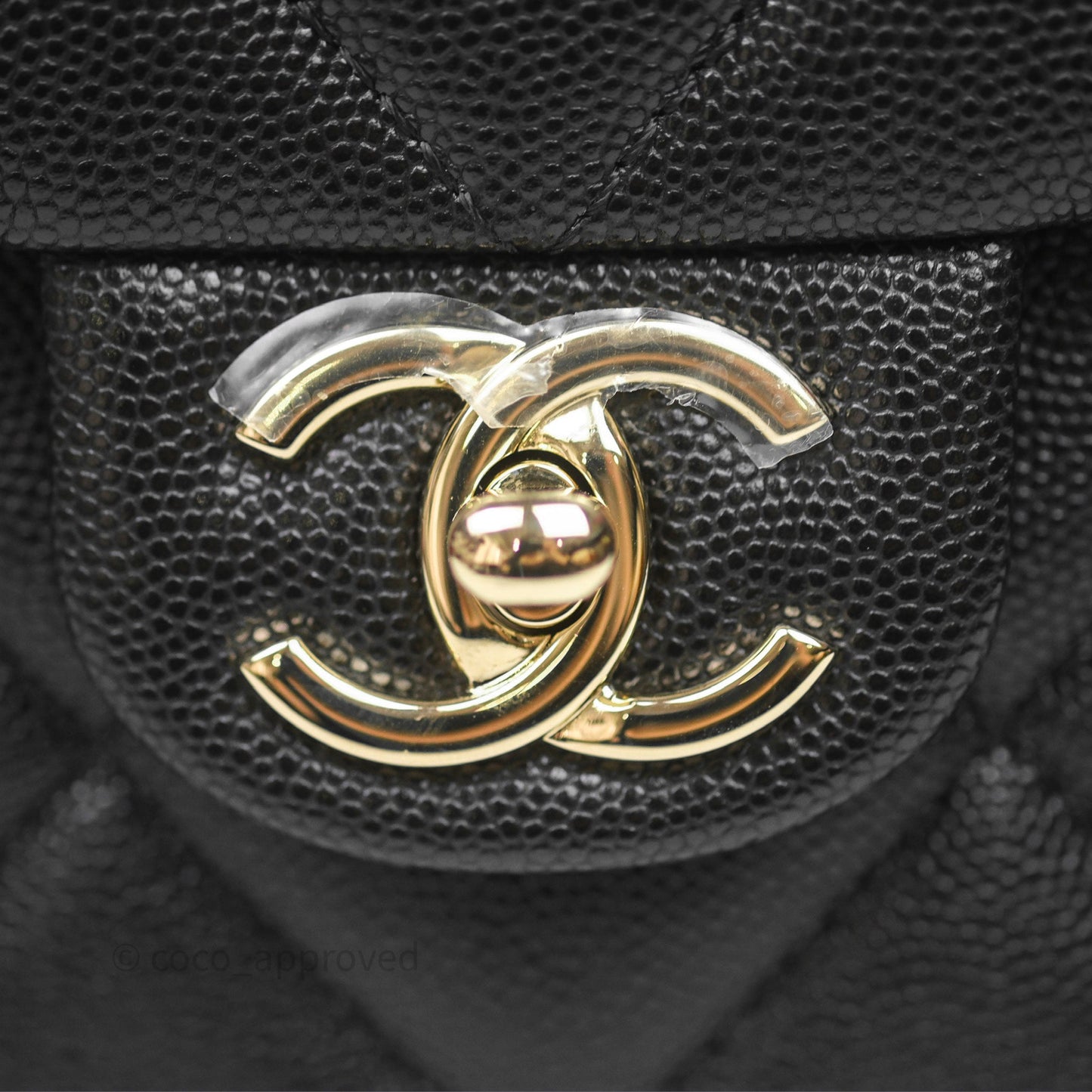 Chanel Quilted Small Top Handle Flap Bag Black Caviar Gold Hardware