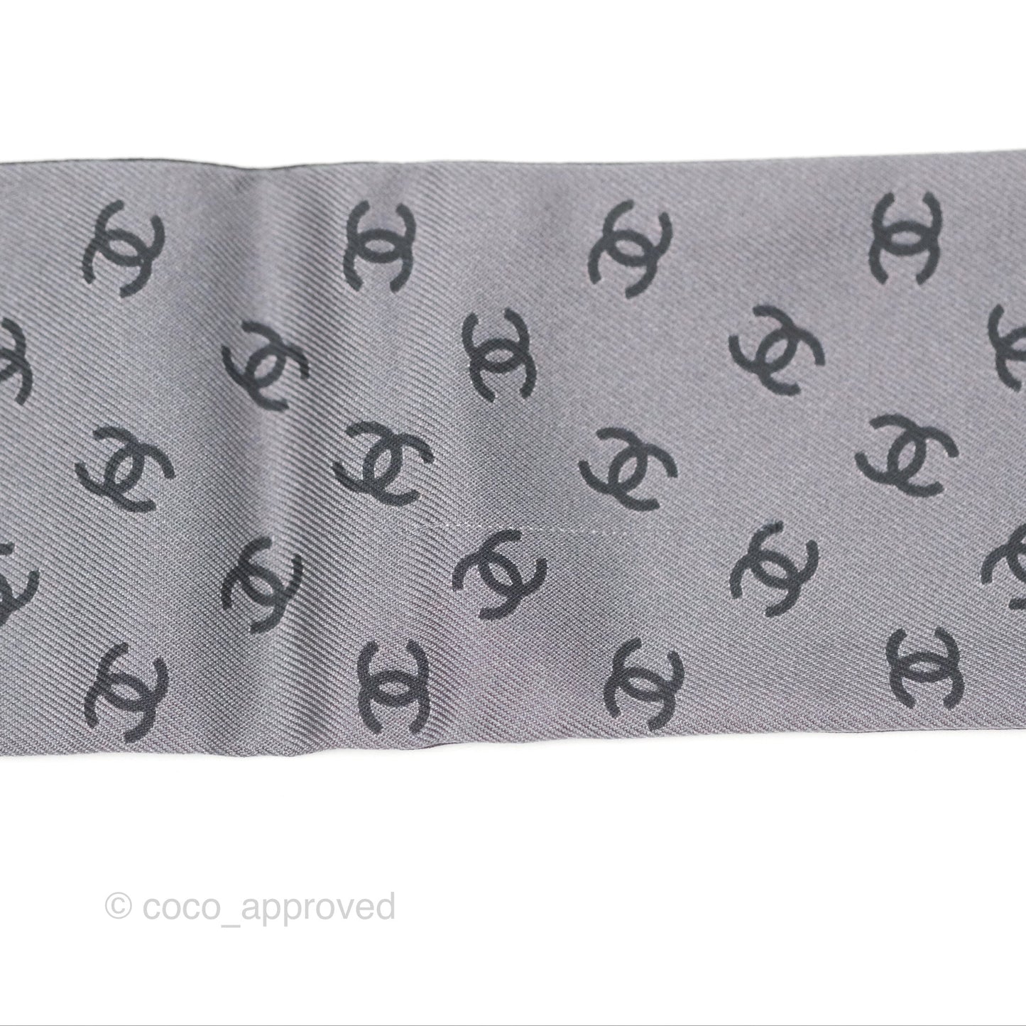 Chanel CC Pearl Print Silk Twilly Black Grey