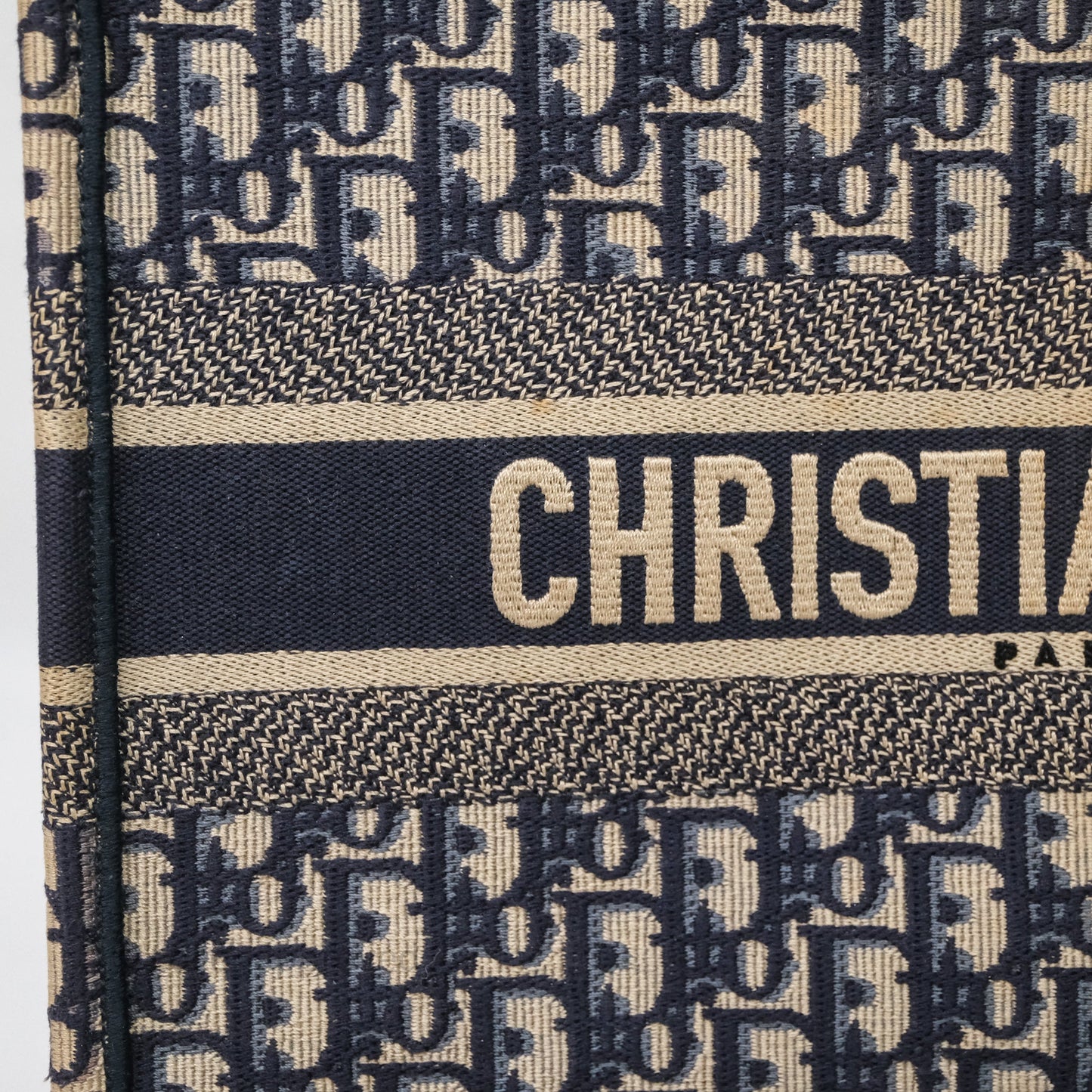 Christian Dior Medium Blue (Old Small) Dior Oblique Embroidery Canvas Book Tote