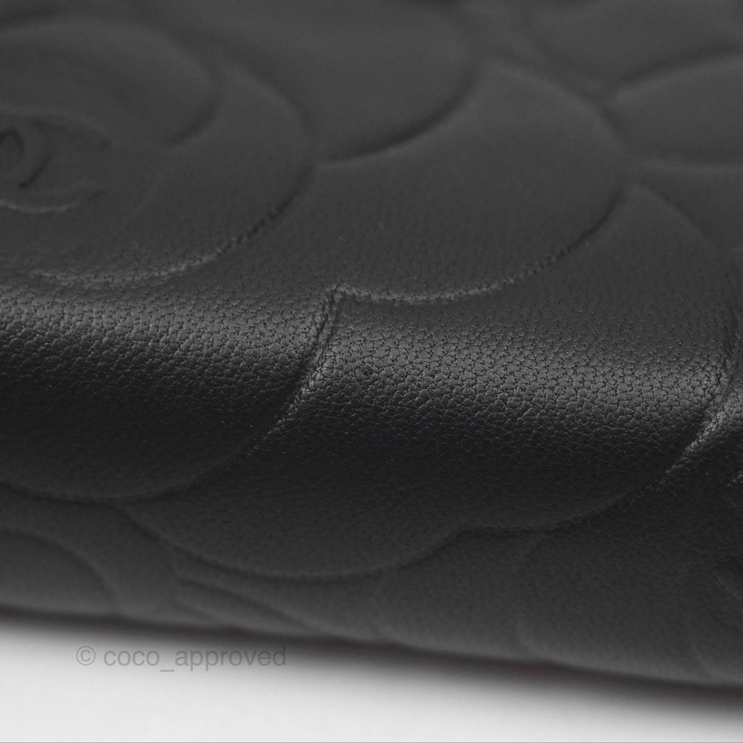 Chanel Key Holder Case Black Camellia Embossed Lambskin Silver Hardware