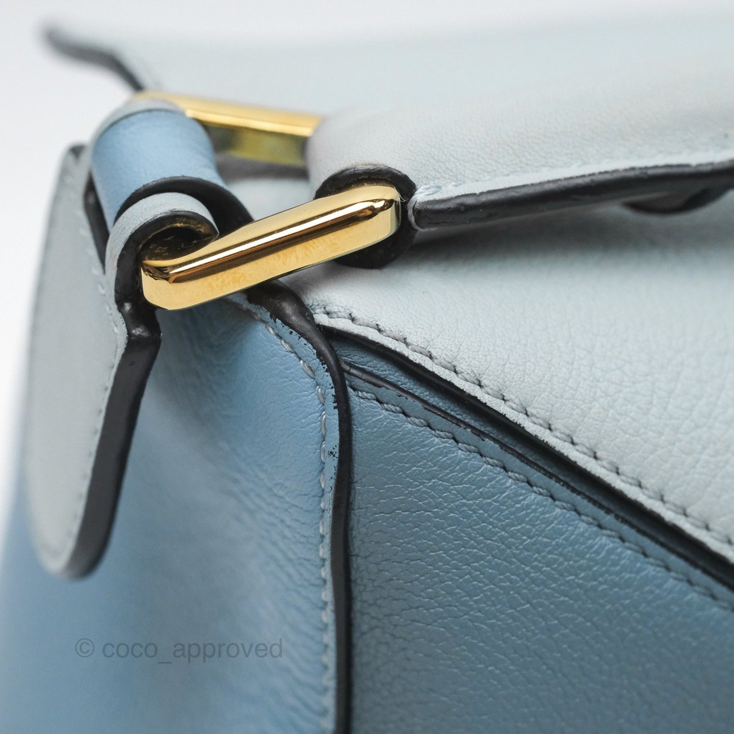 Loewe Small Puzzle Bag Blue Grained Calfskin Gold Hardware