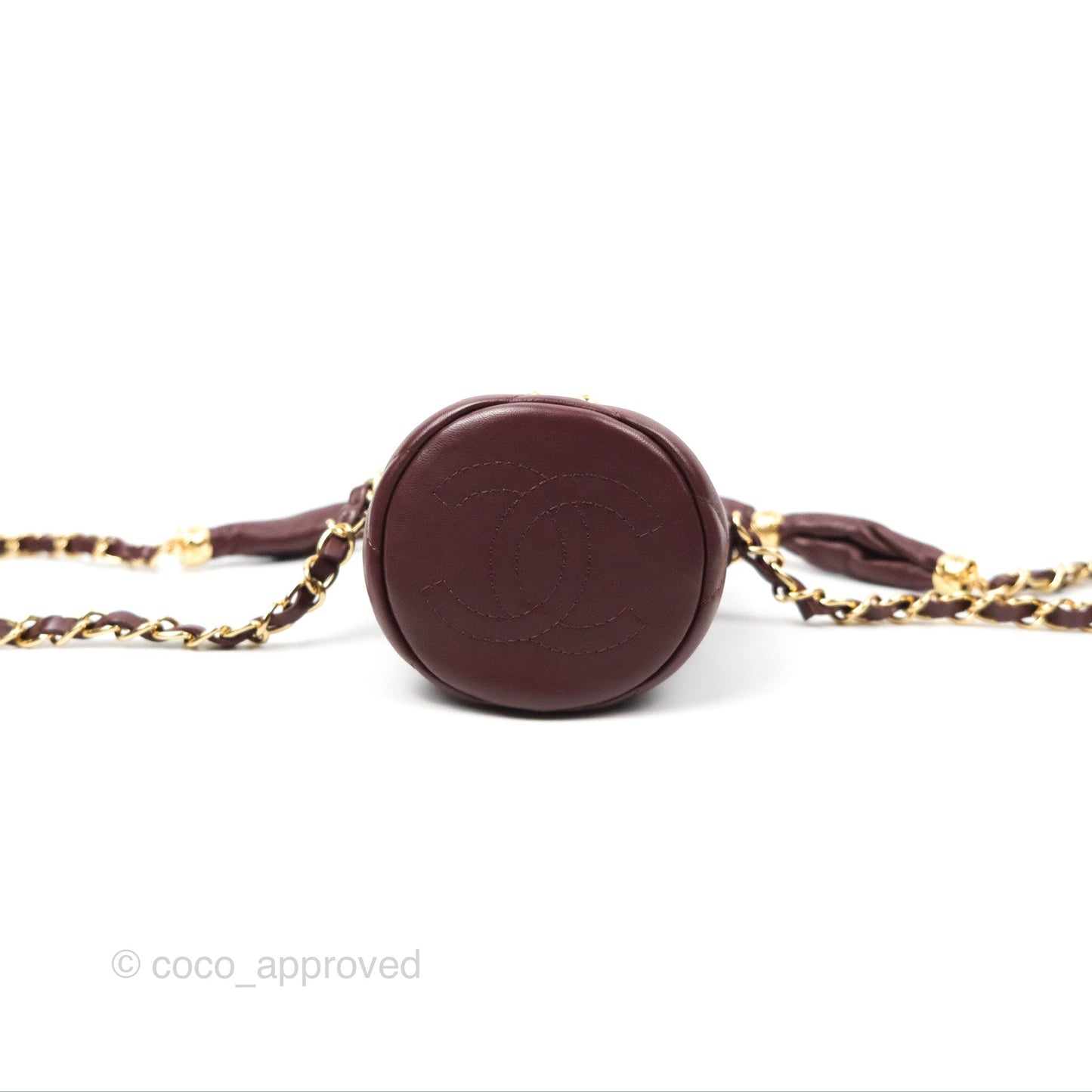 Chanel Mini Bucket Bag with Fluffy Chain Burgundy Lambskin Gold Hardware