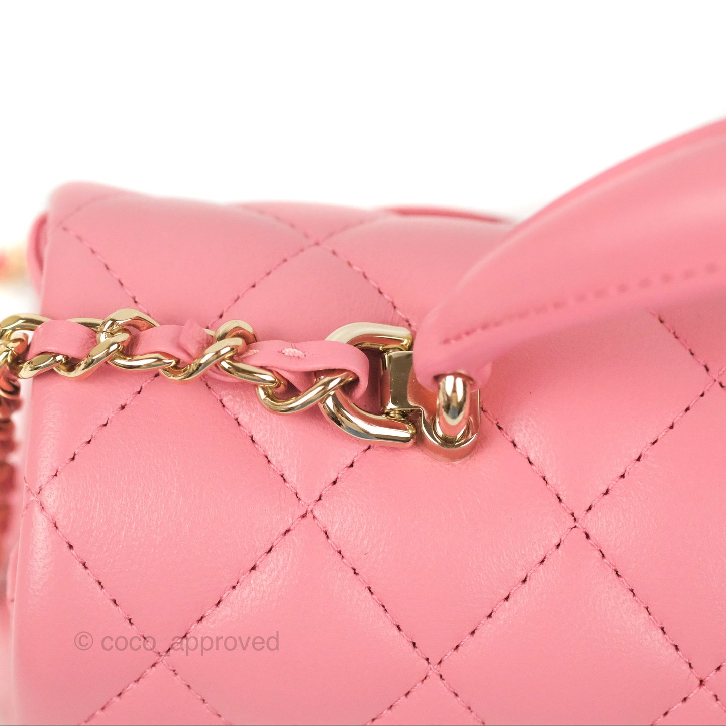 Chanel Top Handle Mini Rectangular Flap Bag Pink Lambskin Gold Hardware