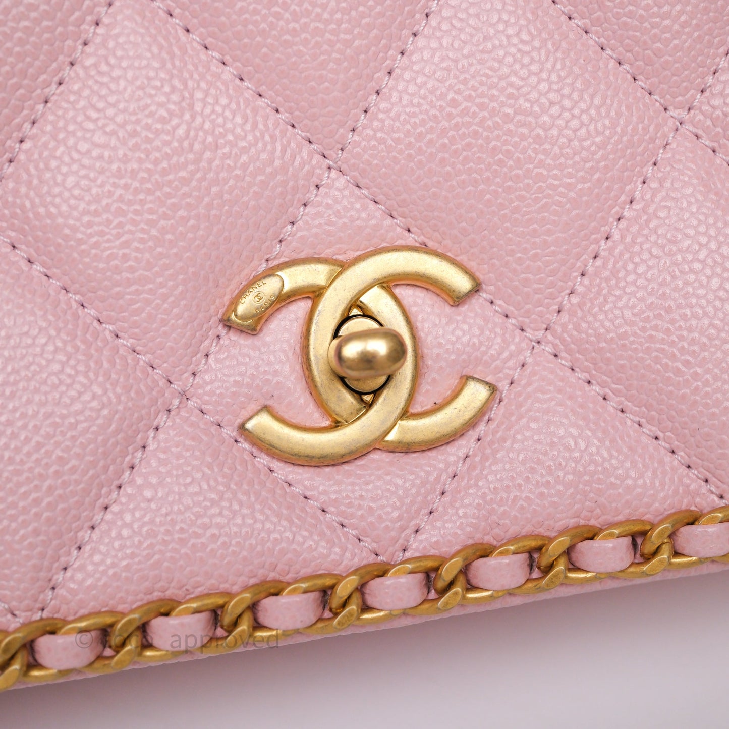 Chanel Chain Around Flap Bag Pink Caviar Aged Gold Hardware 22B