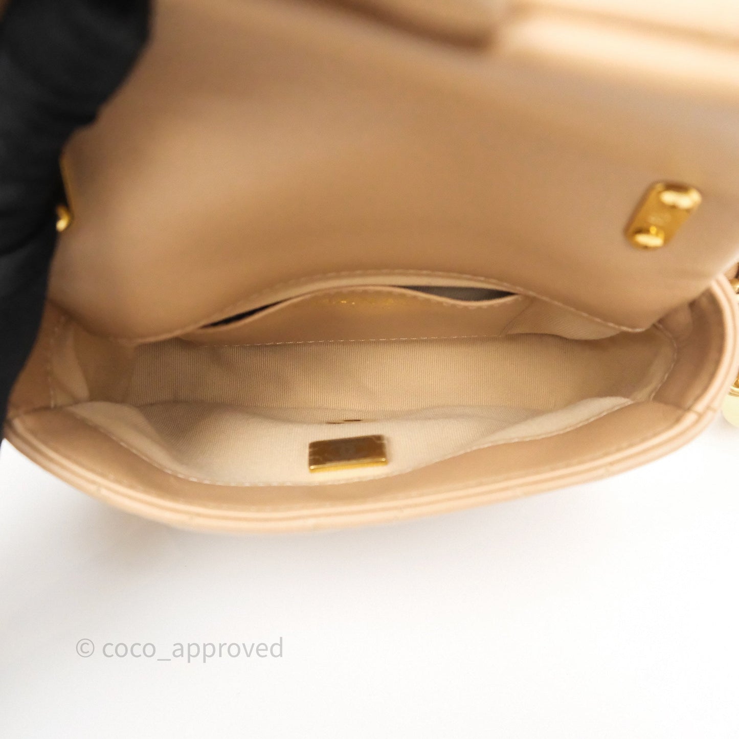 Chanel Mini CC Funky Town Flap Quilted Beige Lambskin Aged Gold Hardware