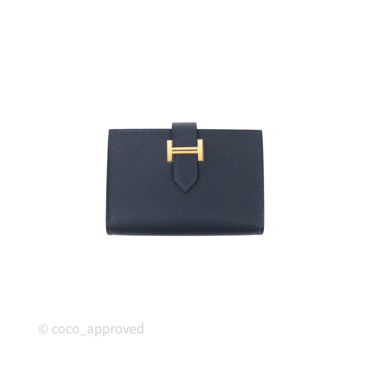 Hermès Bearn Mini Wallet Bleu Nuit 2Z Epsom Gold Hardware