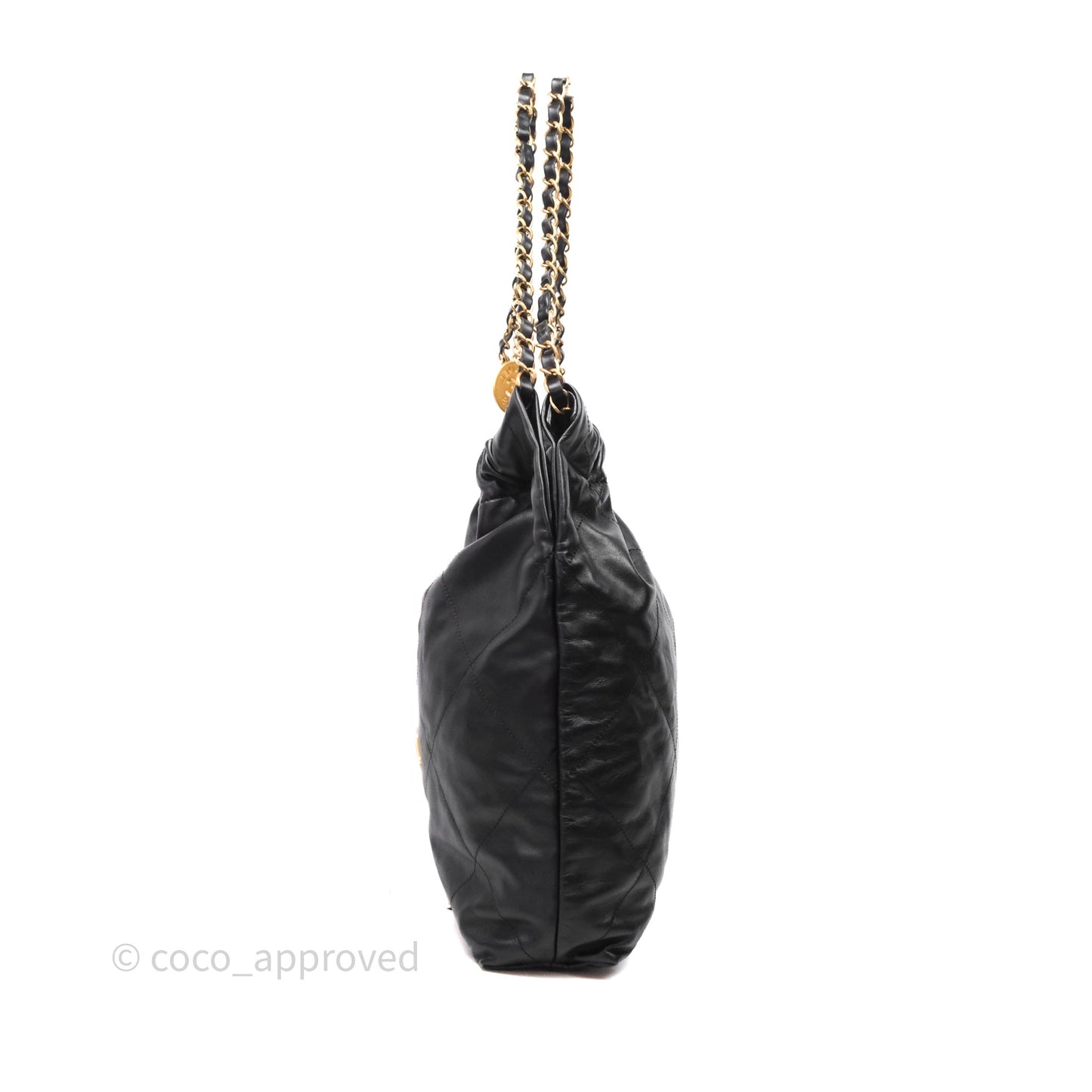 Chanel 22 Bag Medium Black Crumpled Calfskin Aged Gold Hardware