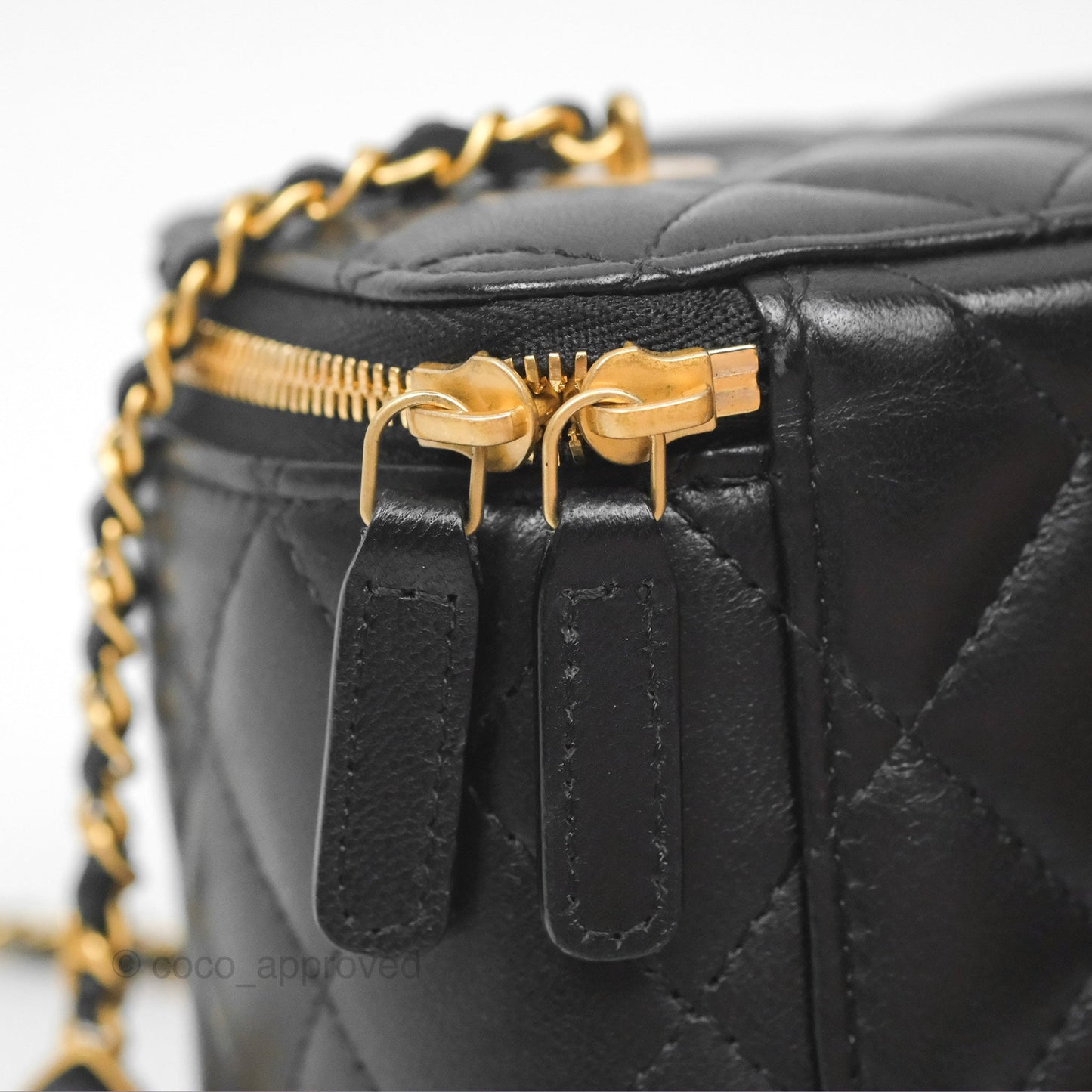 Chanel Vanity with COCO Heart Chain Black Lambskin Aged Gold Hardware