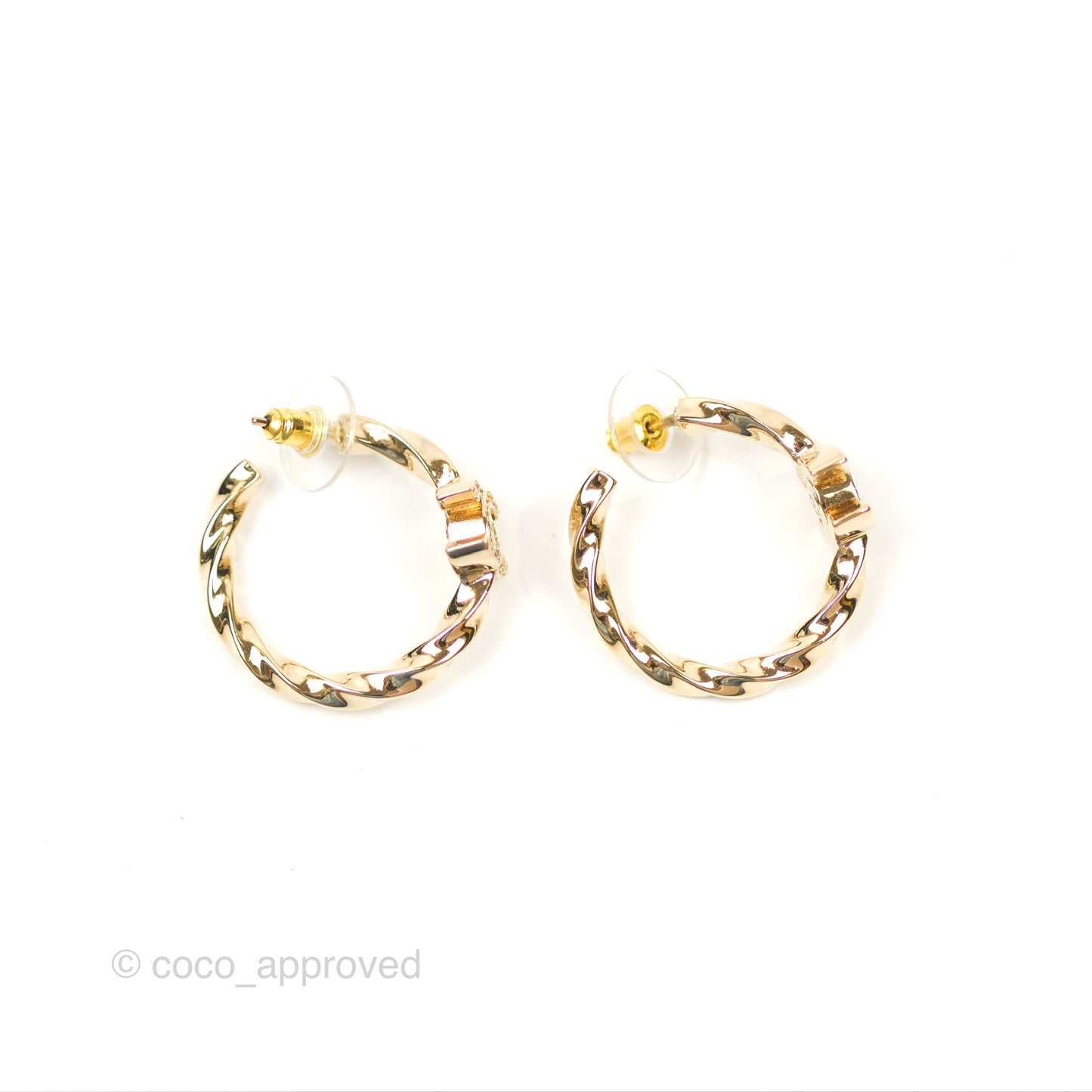 Chanel CC Crystal Twist Hoop Earrings Gold Tone 23B
