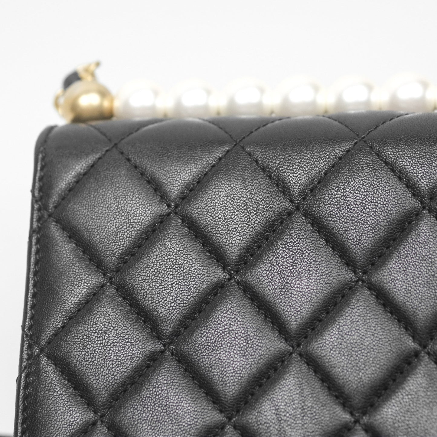 Chanel Small Chic Pearls Flap Quilted Black Goatskin Aged Gold Hardware
