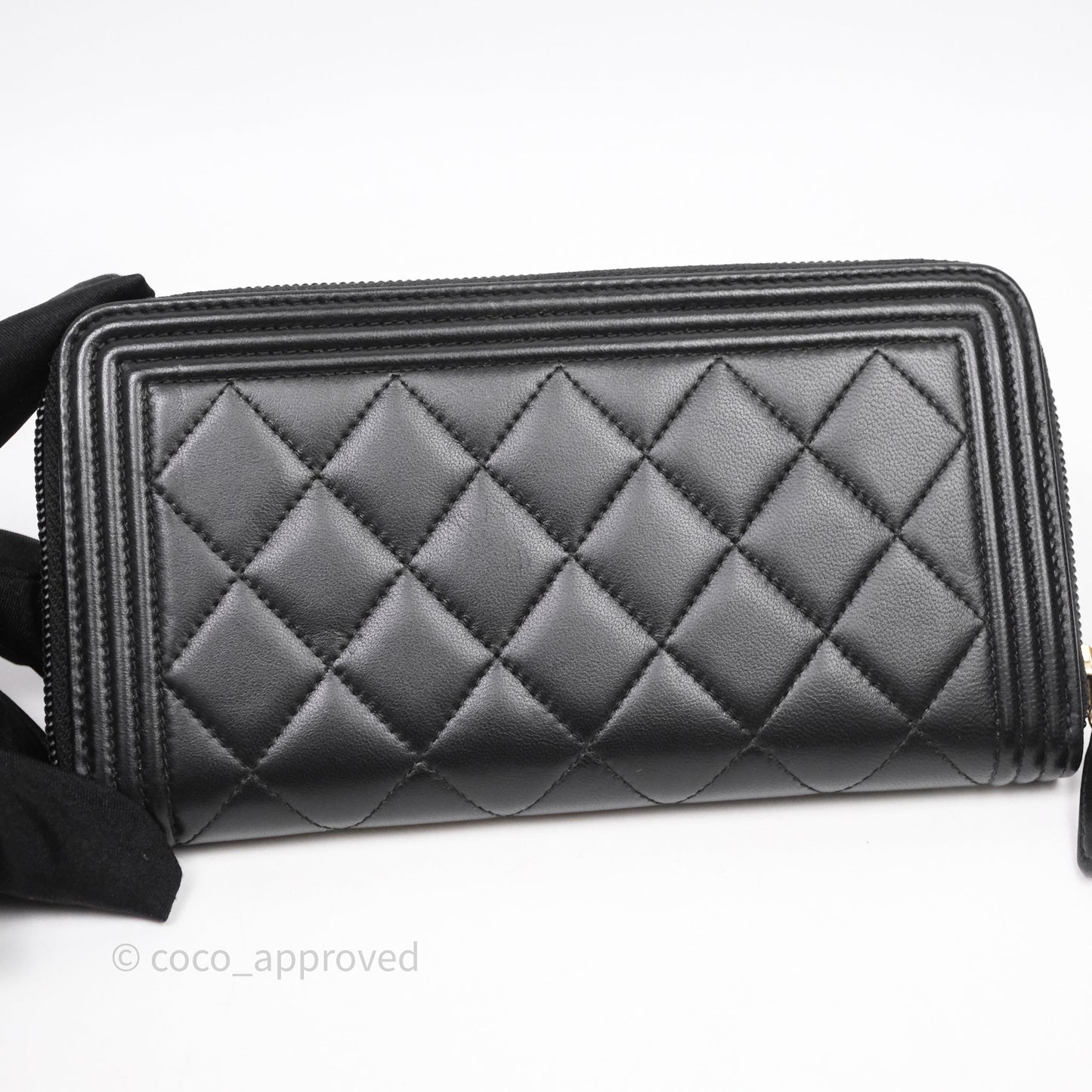 Chanel Boy Zip Long Wallet Black Lambskin Gold Hardware