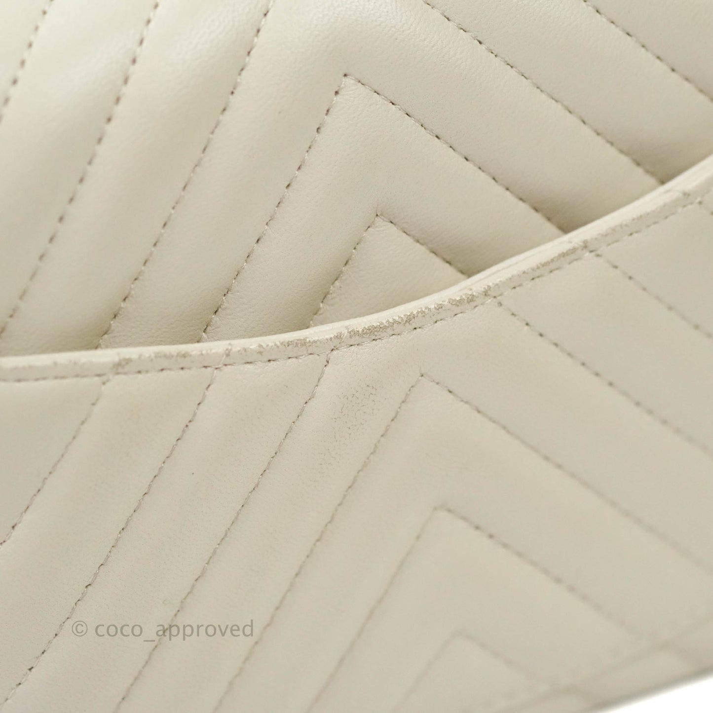 Chanel Mini Square Chevron Ivory Cream Lambskin Silver Hardware