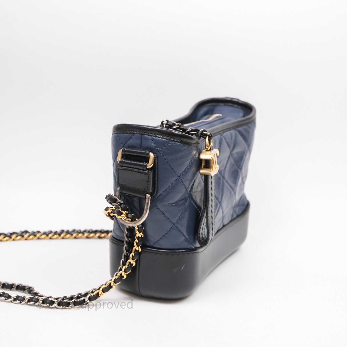 Chanel Quilted Small Gabrielle Hobo Navy Black Aged Calfskin Mixed Hardware