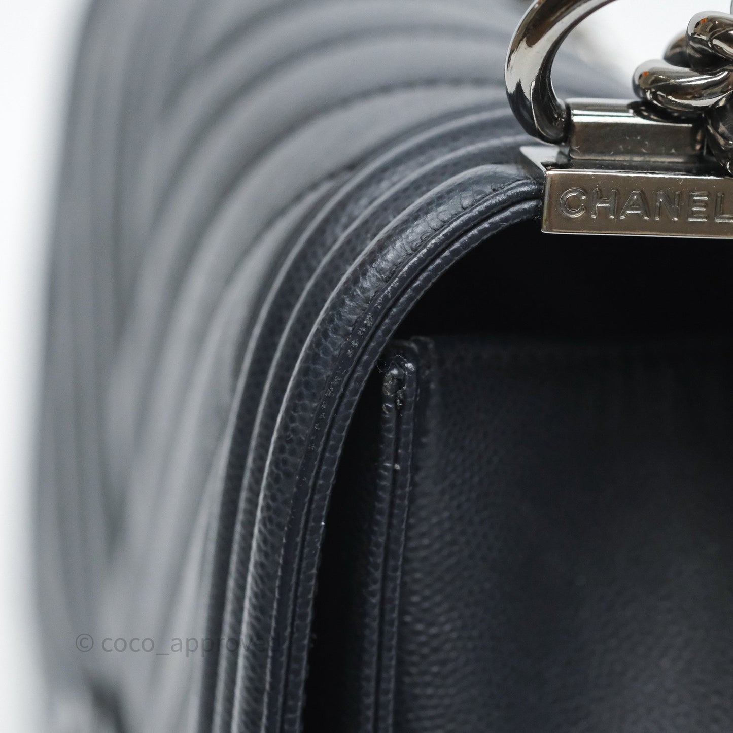 Chanel Medium Boy Chevron Dark Navy Caviar Silver Hardware