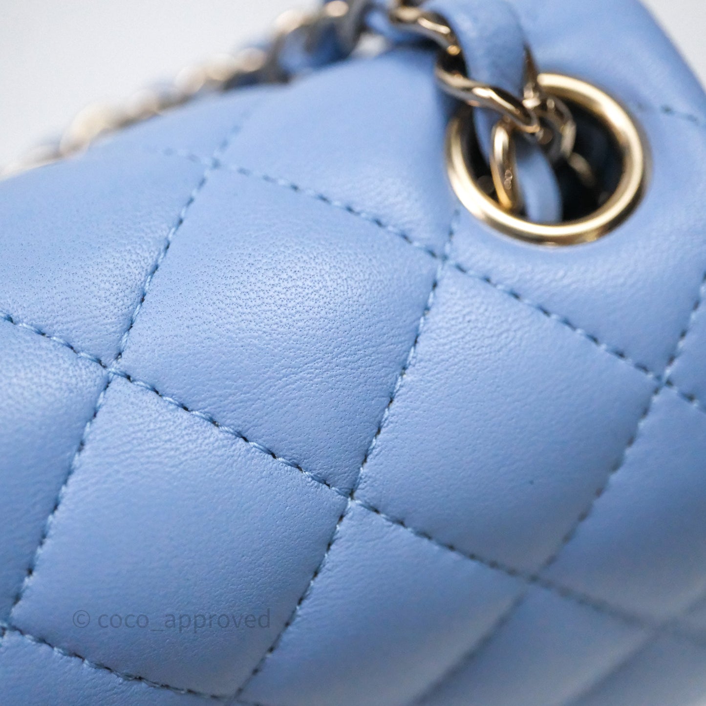 Chanel Mini Square Quilted Sky Blue Lambskin Gold Hardware