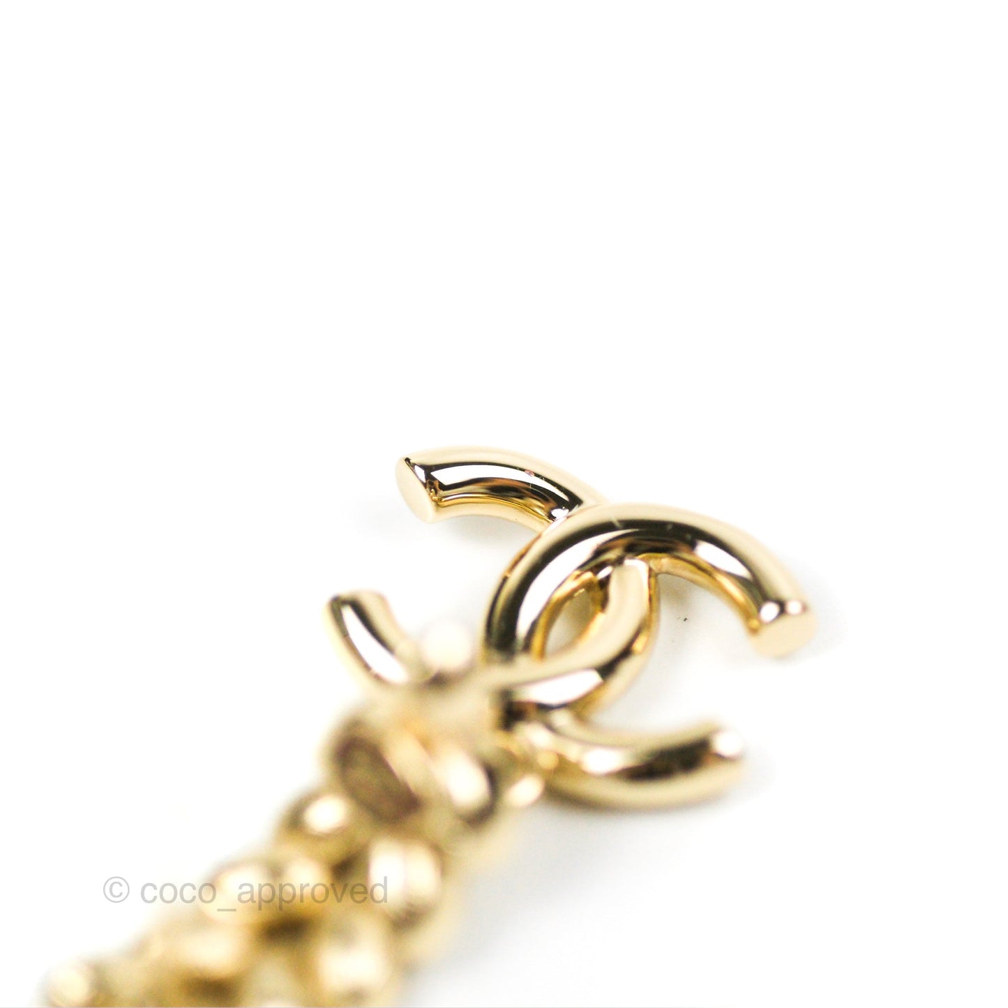 Chanel Leafy Crystal CC Drop Earrings Gold Tone 23S