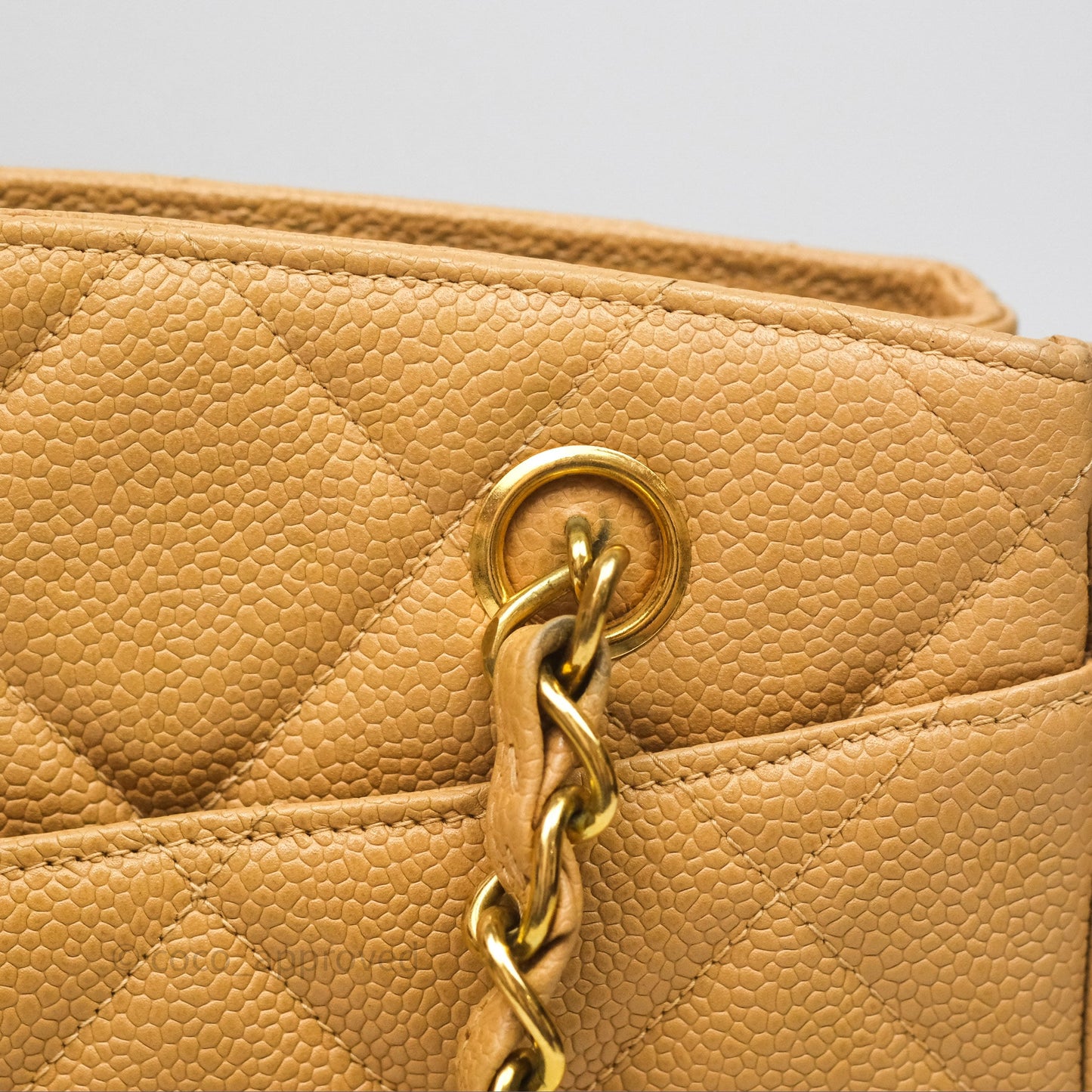 Chanel Vintage CC Quilted Tote Dark Beige Caviar 24K Gold Hardware