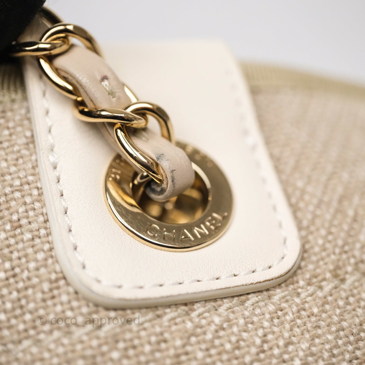 Chanel New Small Deauville Tote Beige Canvas Gold Hardware