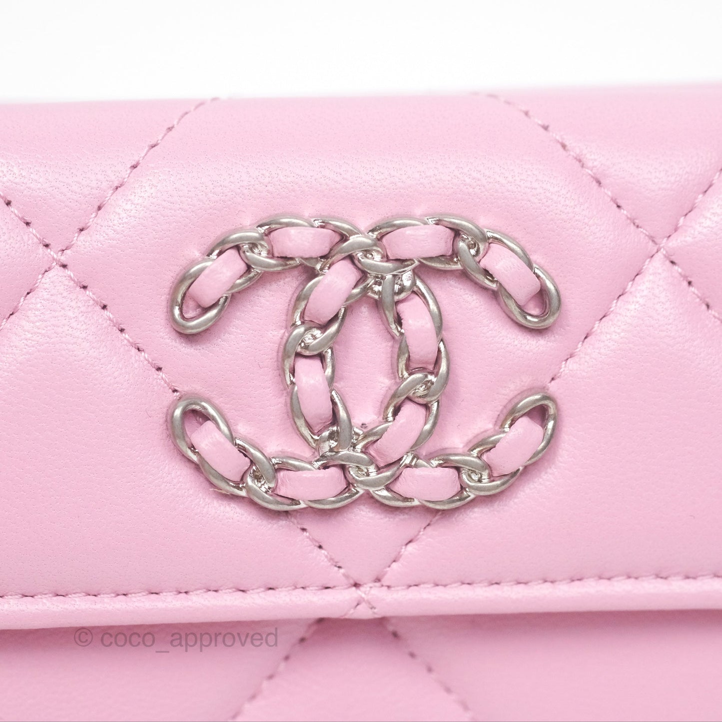 Chanel 19 Short Trifold Wallet Pink Lambskin Silver Hardware