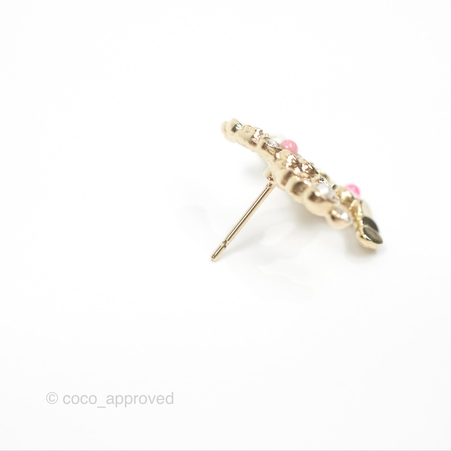 Chanel Crystal Pearl Pink CC Earrings Gold Tone 19S