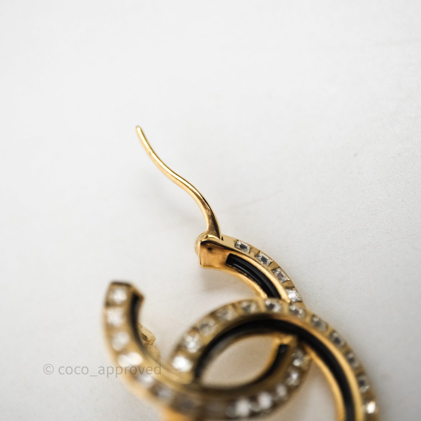 Chanel CC Crystals Black Resin Earrings Gold Tone 24C