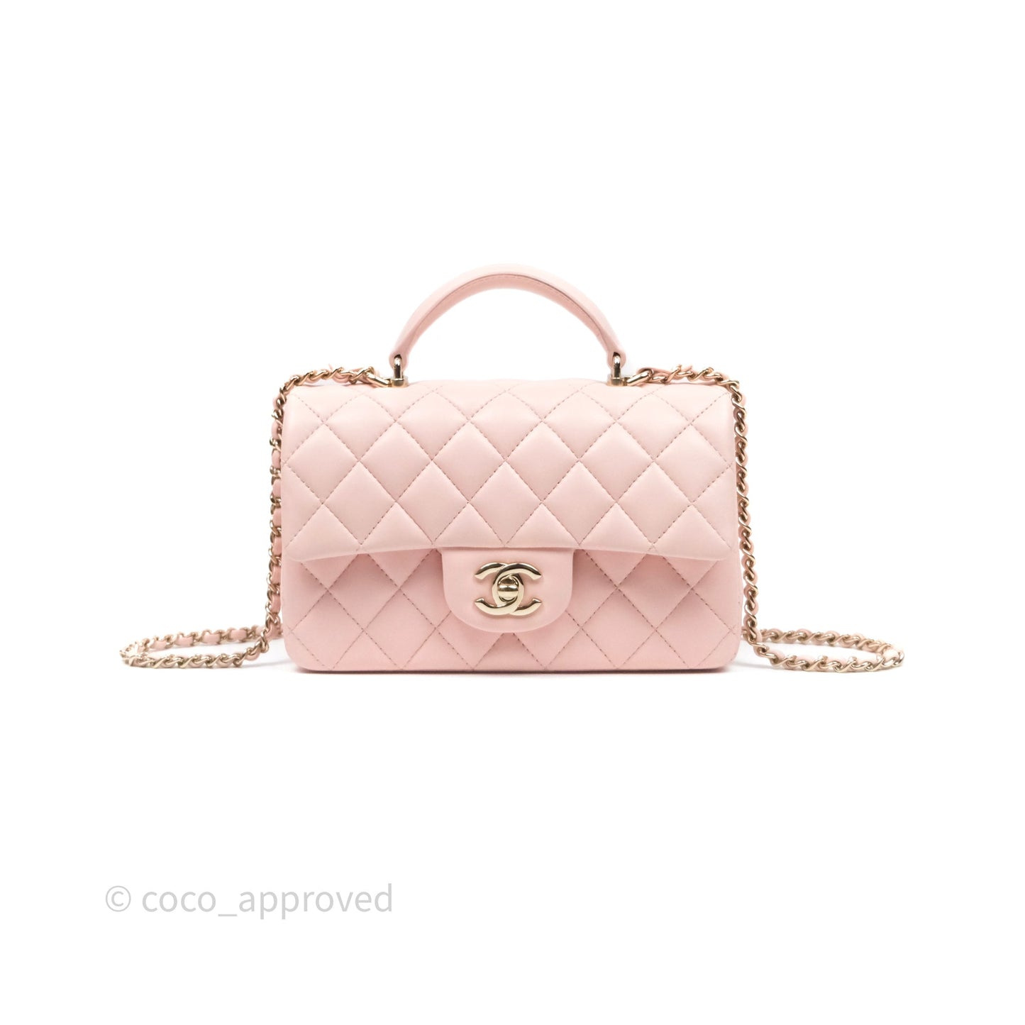 Chanel Top Handle Mini Rectangular Flap Pink Lambskin Gold Hardware