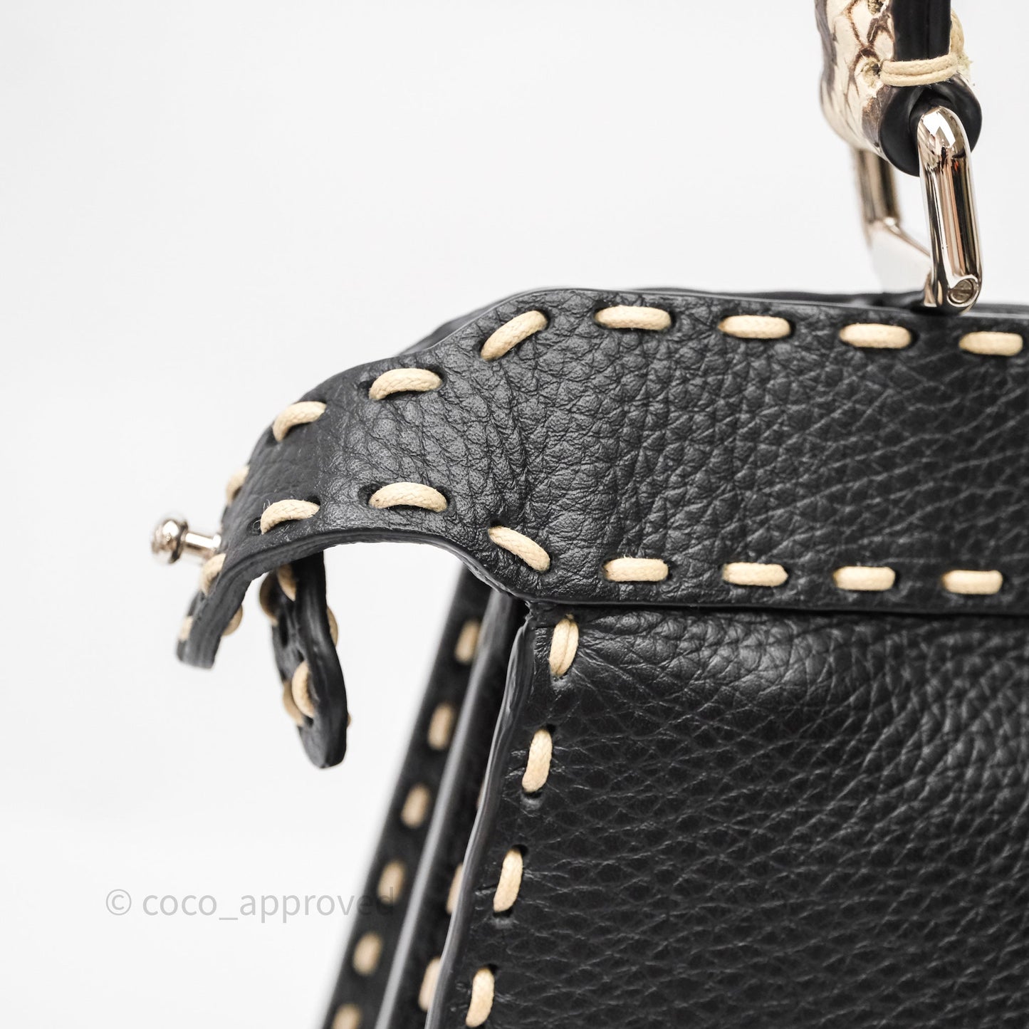 Fendi Peekaboo ISeeU Python Handle Handbag Black Calfskin Silver Hardware