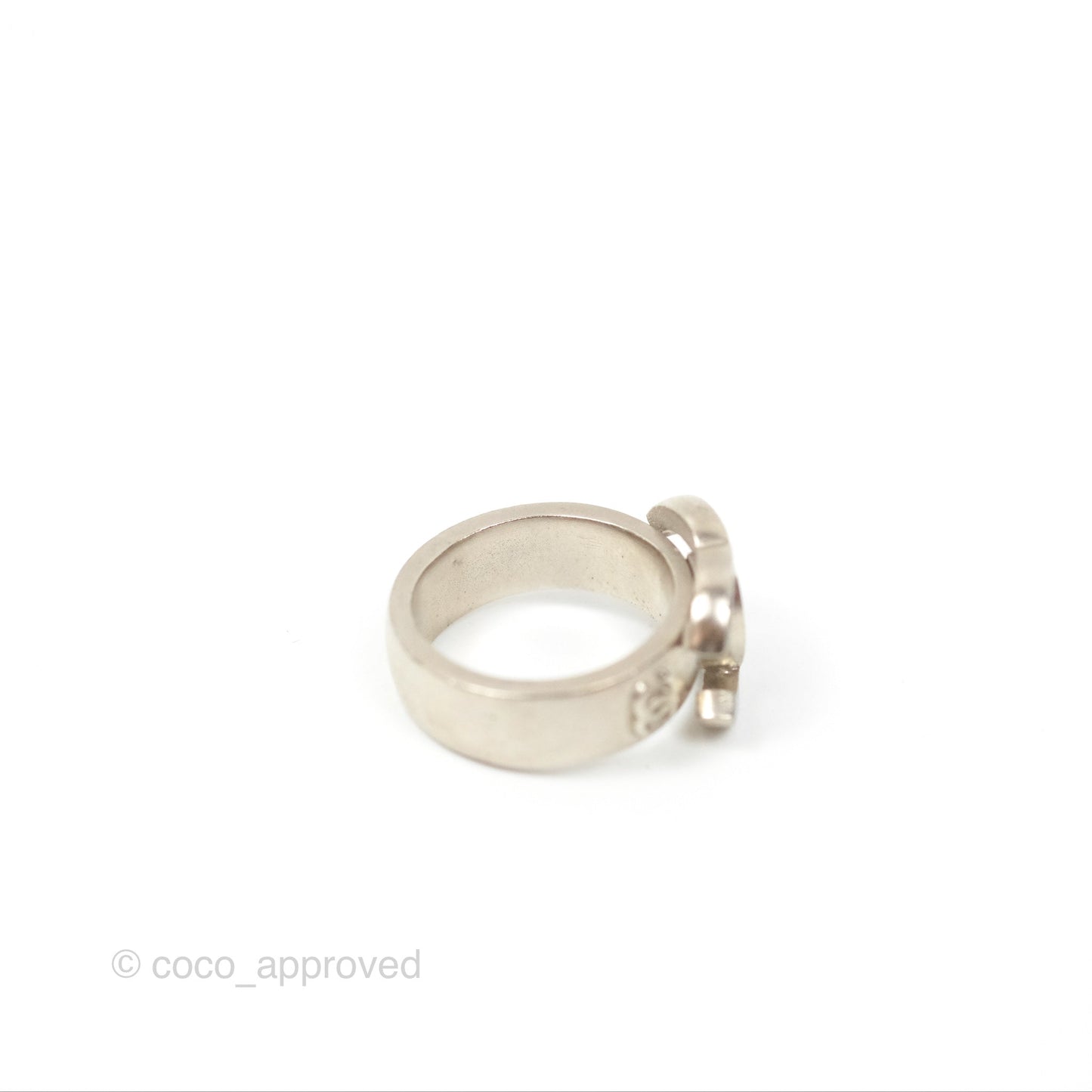 Chanel Black CC Ring Brushed Silver Tone 08A